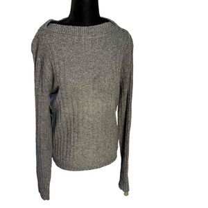 Vintage USA Made Gray Lambs Wool Boatneck Pullover Sweater Womens Size L